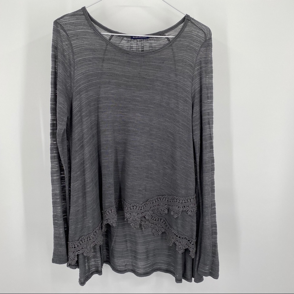 Basil Lola High Low Hem Pullover Blouse Gray L